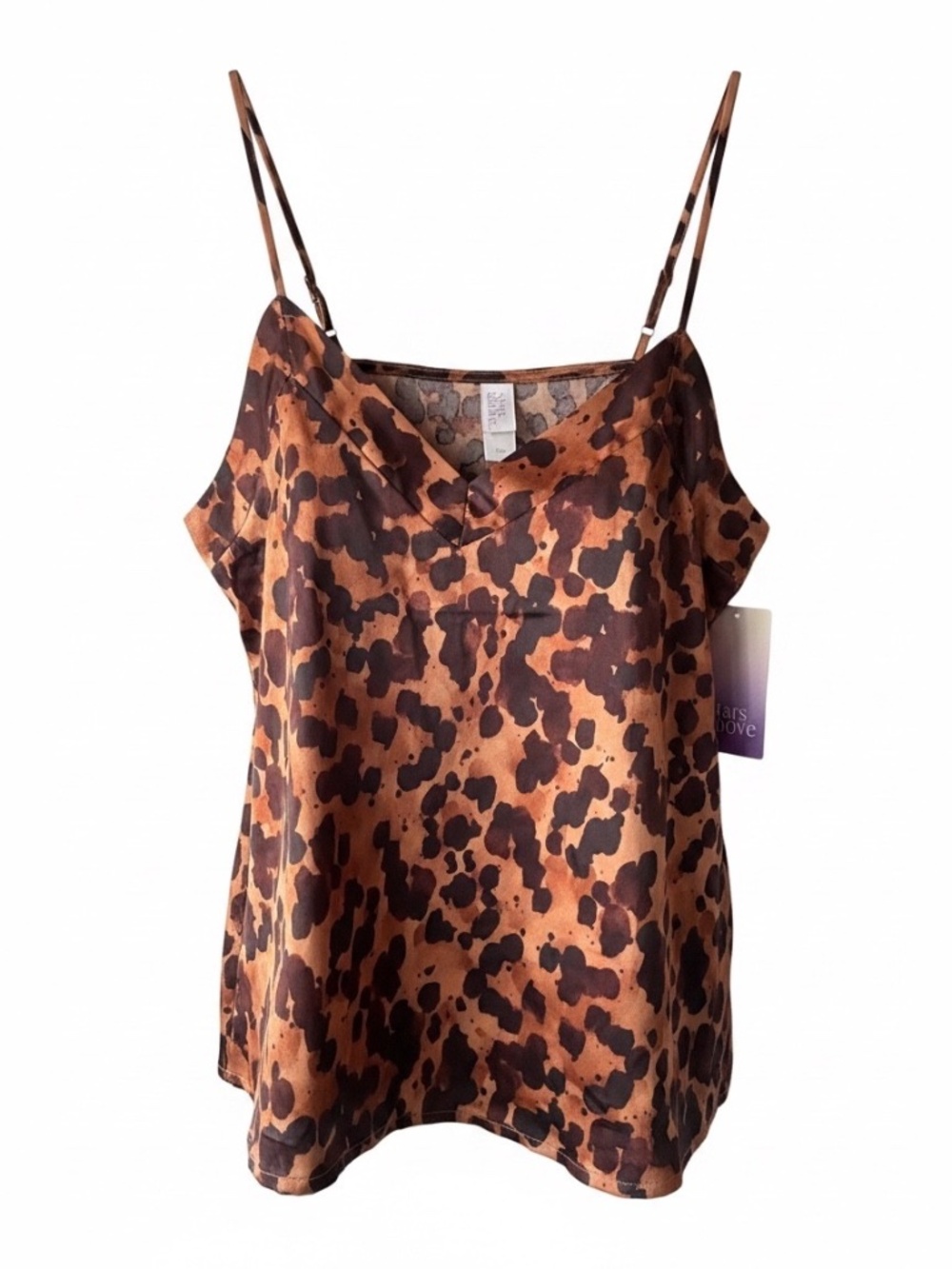 Stars Above Leopard Print Tank Top Polyester Satin Adjustable Camisole NWT Small